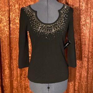 Spense Black Blouse with Gold Accents